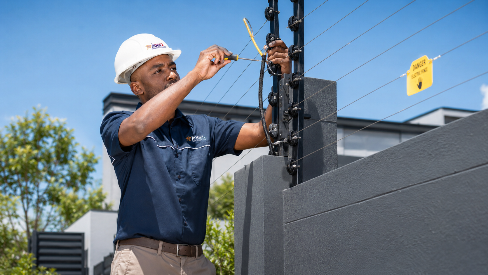 Rogel technician installing an electric fence